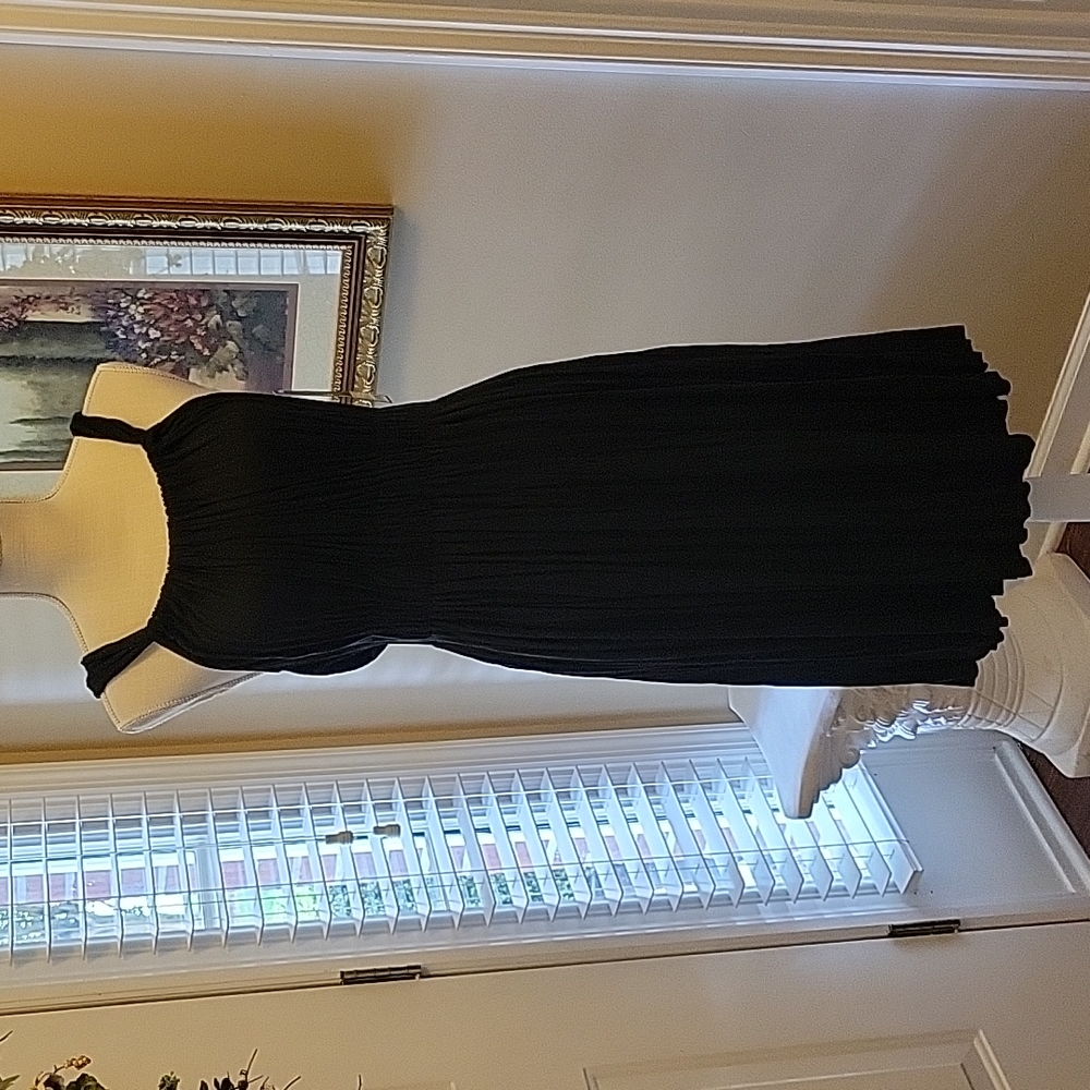 Mossimo black dress strappy elastic waist 100% rayon crinkle fabric Small New …
